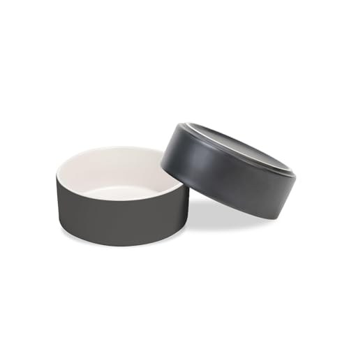 SPUNKYJUNKY Keramik Hundenapf 2pcs Fressnapf Futternapf Katzennapf Napf für Katzen und Hunde (400ml, Weiß Grau) von SPUNKYJUNKY