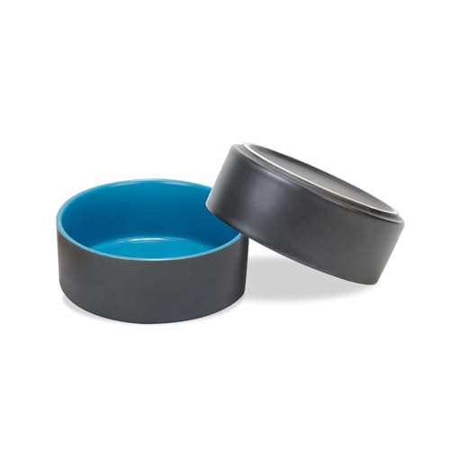 SPUNKYJUNKY Keramik Hundenapf 2pcs Fressnapf Futternapf Katzennapf Napf für Katzen und Hunde (850ml, Blau Grau) von SPUNKYJUNKY