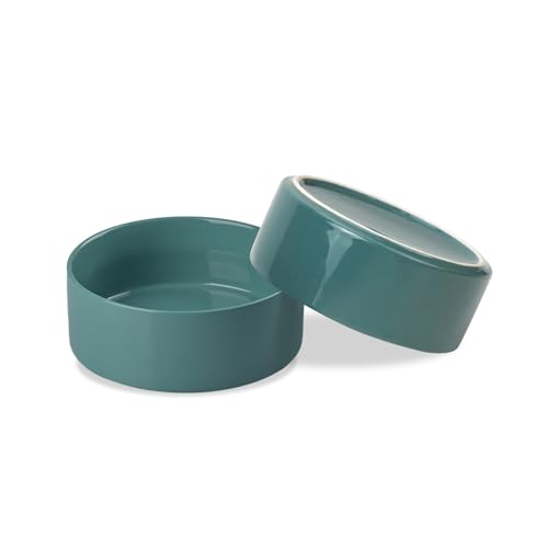 SPUNKYJUNKY Keramik Hundenapf 2pcs Fressnapf Futternapf Katzennapf Napf für Katzen und Hunde (850ml, Dunkelgrün) von SPUNKYJUNKY