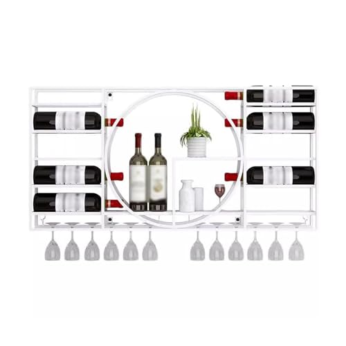 Metal Floating Bar Liquor Shelves, Iron Display Stand Wine Holder with Glass Holder Storage Wall Bar Shelf Wine Display Storage Holder for Kitchen Dining Room Bar (Color : White, Size : 90x11x42cm) von SPUZZO