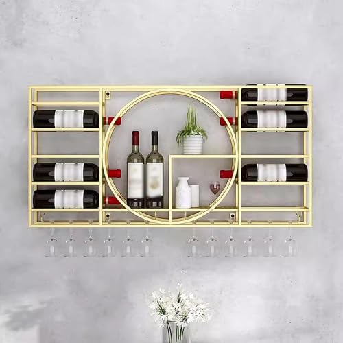 Modern Metal Wall Mounted Wine Display Rack, Wall-Mounted Wine Racks Glass Rack Bar Unit Floating Shelves Display Stand Wine Holder with Shelves for Bars (Color : Gold, Size : 120x11x72cm) von SPUZZO