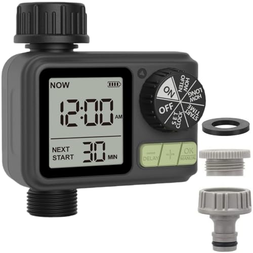 Bewässerungscomputer, Bewässerungsuhr mit Regenverzögerung/Automatischem & Manueller Modus, IPX5 Wasserdicht/Großbild LCD-Display Wasser Zeitschaltuhr für Garten Rasen von SPVN