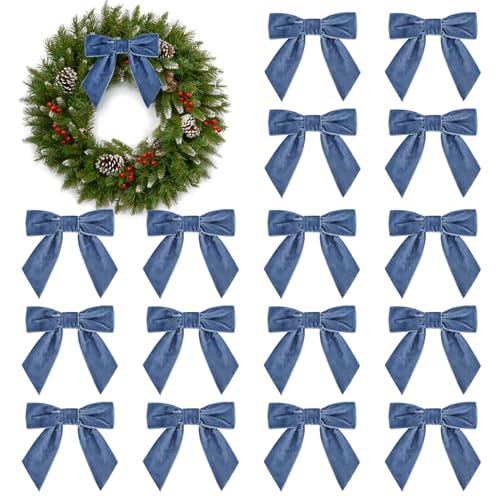 16 x Weihnachts-Samtschleifen, 10,9 cm, Vintage-Samtschleifen für Weihnachtsbaum, Girlande, Kranz, Geschenkverpackung, Basteln, Hochzeitsdekoration, (Dusty Blue) von SPWOLFRT