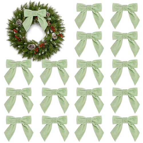 16 x Weihnachts-Samtschleifen, 10,9 cm, Vintage-Samtschleifen für Weihnachtsbaum, Girlande, Kranz, Geschenkverpackung, Basteln, Hochzeitsdekoration, (Dusty Green) von SPWOLFRT