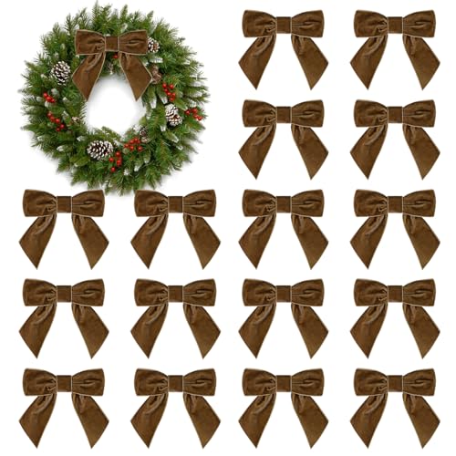 16 x Weihnachts-Samtschleifen, 10,9 cm, Vintage-Samtschleifen für Weihnachtsbaum, Girlande, Kranz, Geschenkverpackung, Basteln, Hochzeitsdekoration (Kamel) von SPWOLFRT