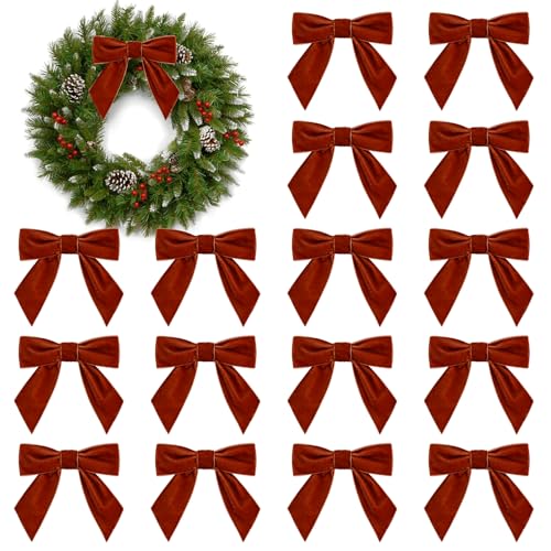 16 x Weihnachts-Samtschleifen, 10,9 cm, Vintage-Samtschleifen für Weihnachtsbaum, Girlande, Kranz, Geschenkverpackung, Basteln, Hochzeitsdekoration (Kupfer) von SPWOLFRT