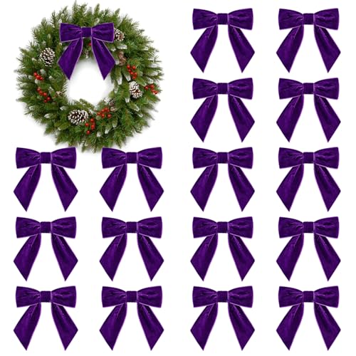 16 x Weihnachts-Samtschleifen, 10,9 cm, Vintage-Samtschleifen für Weihnachtsbaum, Girlande, Kranz, Geschenkverpackung, Basteln, Hochzeitsdekoration (lila) von SPWOLFRT