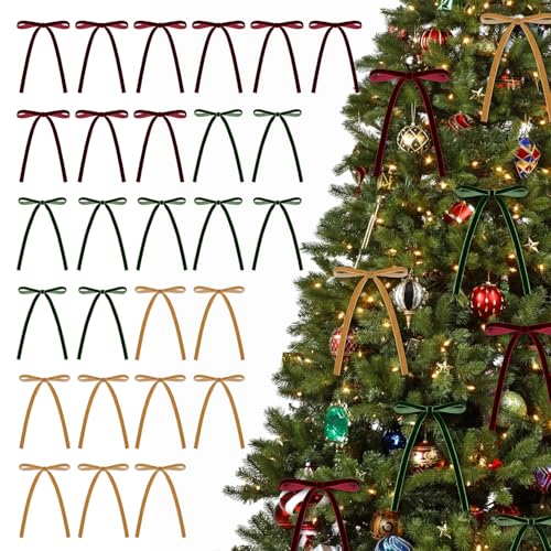Samtschleifen, 12,7 x 17,8 cm, Vintage-Stil, perfekt für Weihnachtsbaum, Geschenkverpackungen, Kränze, Girlande, Heimdekoration und Hochzeitsfeier (Burgunderrot + Dunkelgrün + Khaki), 30 Stück von SPWOLFRT