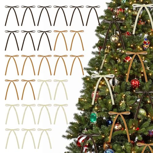 Samtschleifen, 12,7 x 17,8 cm, Vintage-Stil, perfekt für Weihnachtsbaum, Geschenkverpackungen, Kränze, Girlande, Heimdekoration und Hochzeitsfeier (Kaffee + Khaki + Cremeweiß), 30 Stück von SPWOLFRT