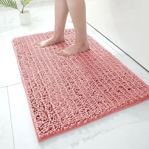 SPXTEX Badezimmerteppich, ultraweich, saugfähig, flauschiger Chenille-Teppich, rutschfest, maschinentrocknet, Plüsch-Badematte, Badboden, Badewanne und Dusche (78 x 150 cm, Rosa) von SPXTEX