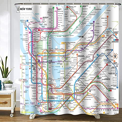 SPXUBZ U-Bahn-Karte Duschvorhang Weiß, Wasserdichtes Polyestergewebe, 72"W x 72"L, Modern, Unisex, Badezimmer von SPXUBZ