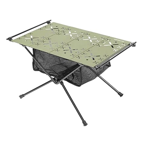 SPYMINNPOO Ultralight Aluminiumlegierung Klapptisch, Robuster und Tragbarer Tisch mit Aufbewahrungsbeutel, Netzbeutel für Töpfe, Schalen, Werkzeuge, Kompakt für Camping, Outdoor (Armeegrün) von SPYMINNPOO