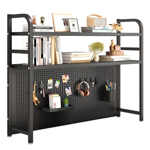 SPYQKHSH 2-stöckiges Schreibtisch-Bücherregal, Schreibtisch-Ständer for Computermonitore, Desktop-Display-Rack mit Pegboard-Haken-Set, for Büro-, Heim- und Schlafsäle(115x20x98cm) von SPYQKHSH