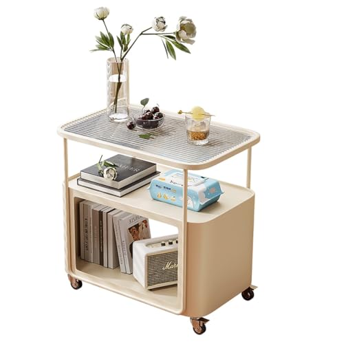 SPYQKHSH Beistelltisch aus Glas, Mobiler dreilagiger Sofa-Beistelltisch, Moderner Nachttisch mit Stauraum und Metallrahmen, Wohndekor for Wohnzimmer(A,80X40X55CM) von SPYQKHSH