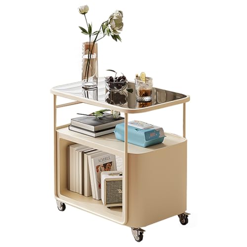 SPYQKHSH Beistelltisch aus Glas, Mobiler dreilagiger Sofa-Beistelltisch, Moderner Nachttisch mit Stauraum und Metallrahmen, Wohndekor for Wohnzimmer(B,80X40X55CM) von SPYQKHSH