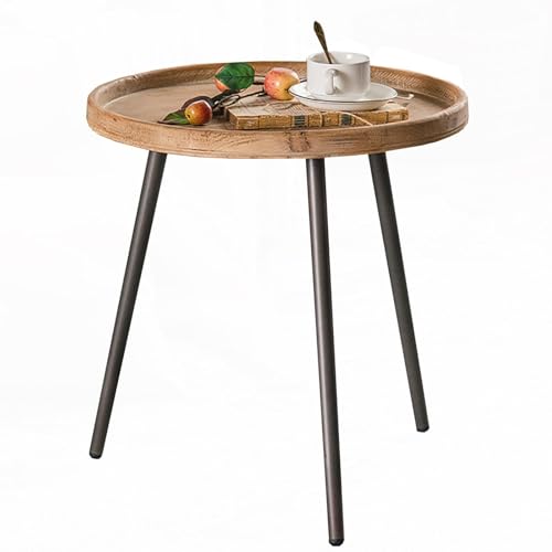 SPYQKHSH Beistelltisch im amerikanischen Landhausstil, runde Sofa-Beistelltische, Couchtisch aus Massivholz mit schwarzem Metallständer, for Wohnzimmer, Schlafzimmer und Balkon(37X46CM) von SPYQKHSH