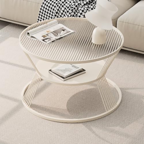SPYQKHSH Couchtisch aus Glas mit Stauraum, runder Beistelltisch mit 2 Ebenen und Rahmen aus gehärtetem Glas und Metall, moderner Mitteltisch for Wohnzimmer und Büro(F,60x45cm) von SPYQKHSH
