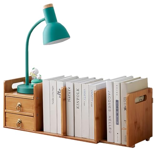 SPYQKHSH Erweiterbares Schreibtisch-Bücherregal aus Holz, verstellbares Display-Schreibtischregal, Theken-Aufbewahrungsregal mit Schublade for Büro und Zuhause(B) von SPYQKHSH