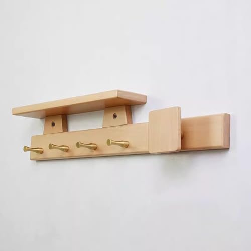 SPYQKHSH Garderobenständer Wandhalterung mit Regal,Holz Wandhaken mit Aufbewahrung,Eingangsbereich Wandregal mit Haken for Badezimmer,Wohnzimmer,Schlafzimmer,Rustikal(B,60cm) von SPYQKHSH