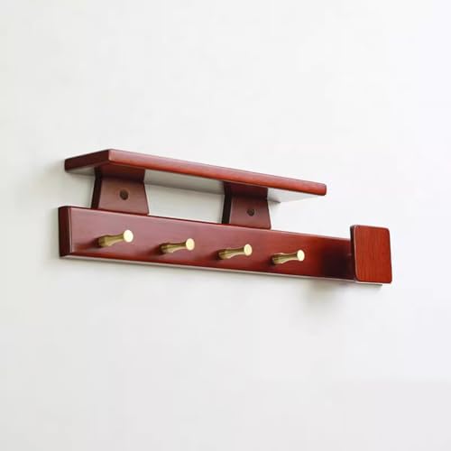 SPYQKHSH Garderobenständer Wandhalterung mit Regal,Holz Wandhaken mit Aufbewahrung,Eingangsbereich Wandregal mit Haken for Badezimmer,Wohnzimmer,Schlafzimmer,Rustikal(D,60cm) von SPYQKHSH