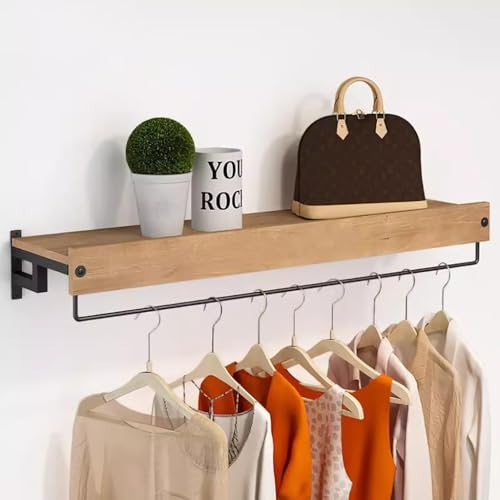 SPYQKHSH Kleiderständer aus Holz mit oberem Regal, Kleiderständer zur Wandmontage(A,60cm) von SPYQKHSH