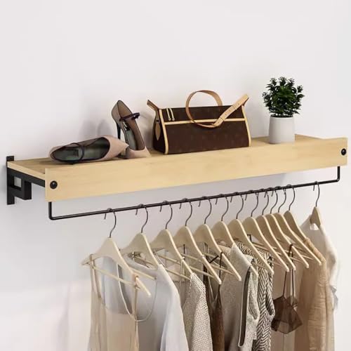 SPYQKHSH Kleiderständer aus Holz mit oberem Regal, Kleiderständer zur Wandmontage(C,60cm) von SPYQKHSH