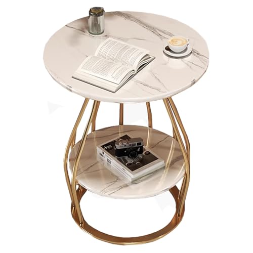 SPYQKHSH Moderner runder Beistelltisch, 2-stufiger Couchtisch mit weißem Kunstmarmor und goldenen Metallbeinen, Akzenttisch for drinnen und draußen for Wohnzimmer und Schlafzimmer(A,40x61cm) von SPYQKHSH