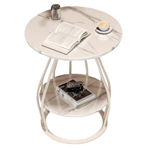 SPYQKHSH Moderner runder Beistelltisch, 2-stufiger Couchtisch mit weißem Kunstmarmor und goldenen Metallbeinen, Akzenttisch for drinnen und draußen for Wohnzimmer und Schlafzimmer(B,50x61cm) von SPYQKHSH