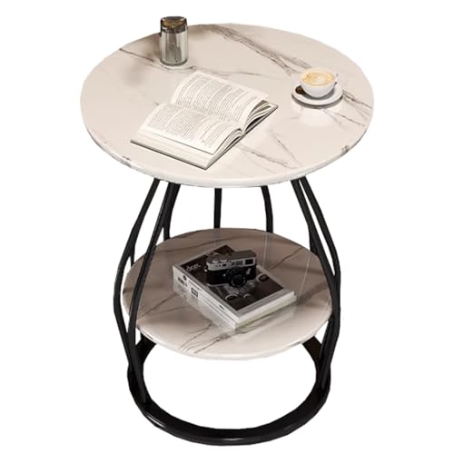 SPYQKHSH Moderner runder Beistelltisch, 2-stufiger Couchtisch mit weißem Kunstmarmor und goldenen Metallbeinen, Akzenttisch for drinnen und draußen for Wohnzimmer und Schlafzimmer(C,40x61cm) von SPYQKHSH
