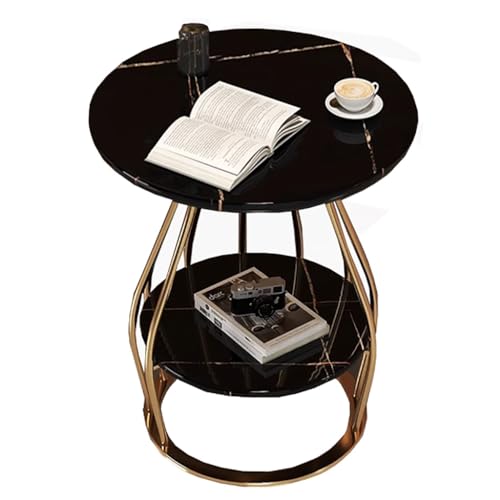 SPYQKHSH Moderner runder Beistelltisch, 2-stufiger Couchtisch mit weißem Kunstmarmor und goldenen Metallbeinen, Akzenttisch for drinnen und draußen for Wohnzimmer und Schlafzimmer(D,40x61cm) von SPYQKHSH