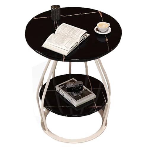 SPYQKHSH Moderner runder Beistelltisch, 2-stufiger Couchtisch mit weißem Kunstmarmor und goldenen Metallbeinen, Akzenttisch for drinnen und draußen for Wohnzimmer und Schlafzimmer(E,60x61cm) von SPYQKHSH