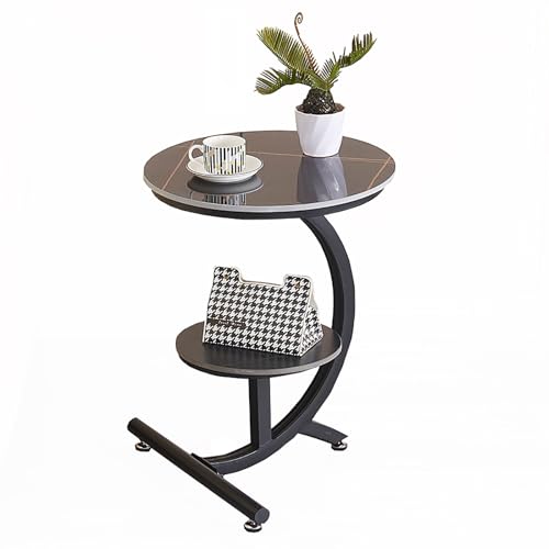 SPYQKHSH Nordischer runder Sofa-Beistelltisch, 2-stufiger Couchtisch mit offenem Ablagefach, moderner Nachttisch mit Metallrahmen, for Büro, Wohnzimmer, Schlafzimmer(B,55X60CM) von SPYQKHSH