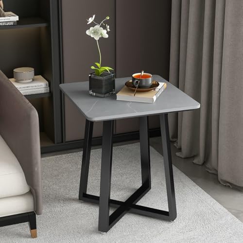 SPYQKHSH Quadratische Beistelltische for das Wohnzimmer, 2-stufiger Sofa-Beistelltisch, moderner minimalistischer Ecktisch, Nachttisch, Rock Slab-Desktop + Metallrahmen(B,40x55cm) von SPYQKHSH