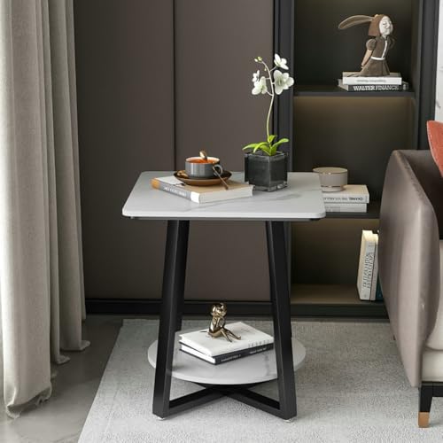 SPYQKHSH Quadratische Beistelltische for das Wohnzimmer, 2-stufiger Sofa-Beistelltisch, moderner minimalistischer Ecktisch, Nachttisch, Rock Slab-Desktop + Metallrahmen(C,40x55cm) von SPYQKHSH