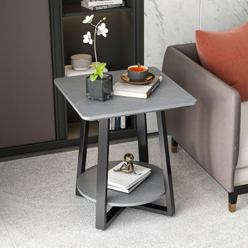 SPYQKHSH Quadratische Beistelltische for das Wohnzimmer, 2-stufiger Sofa-Beistelltisch, moderner minimalistischer Ecktisch, Nachttisch, Rock Slab-Desktop + Metallrahmen(D,40x55cm) von SPYQKHSH