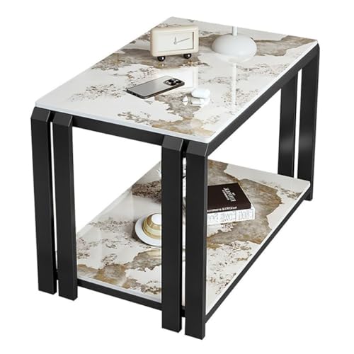 SPYQKHSH Rechteckige Beistelltische aus Kunstmarmor, Nachttisch mit 2-lagigen Ablagefächern, Sofa-Beistelltisch mit Metallrahmen, for Wohnzimmer, Schlafzimmer(B,60x40x55cm) von SPYQKHSH