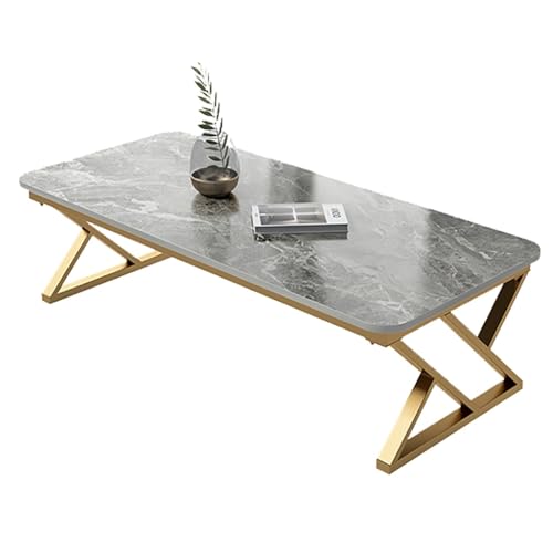 SPYQKHSH Rechteckiger Couchtisch for das Wohnzimmer, moderner industrieller Beistelltisch aus Schiefer mit goldfarbenem Metallrahmen, for die Lounge im Schlafzimmer, Home Office(C,100x50x45cm) von SPYQKHSH