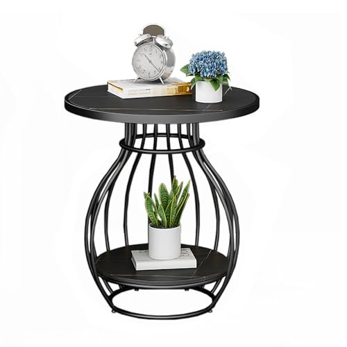 SPYQKHSH Runder Beistelltisch, 2-stufiger Beistelltisch, Akzenttisch mit Metallrahmen for Wohnzimmerschlafzimmer, moderner Nachttisch mit Marmormuster(D,60x60cm) von SPYQKHSH