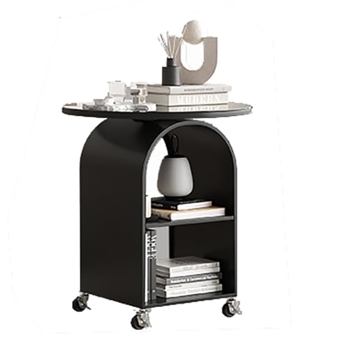 SPYQKHSH Runder Beistelltisch aus Glas, Mobiler doppellagiger Sofa-Beistelltisch, Moderner Nachttisch mit Stauraum und Metallrahmen, Wohndekor fürs Wohnzimmer(B,50X55CM) von SPYQKHSH