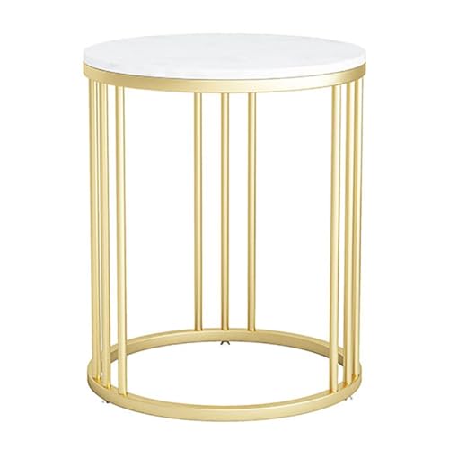 SPYQKHSH Runder Couchtisch, Kleiner Beistelltisch mit 2 Ebenen, mit goldenem Metallrahmen und Platte aus Kunstmarmor, for Balkon, Terrasse, Wohnzimmer, Schlafzimmer(A,40x55cm) von SPYQKHSH
