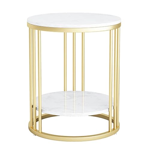 SPYQKHSH Runder Couchtisch, Kleiner Beistelltisch mit 2 Ebenen, mit goldenem Metallrahmen und Platte aus Kunstmarmor, for Balkon, Terrasse, Wohnzimmer, Schlafzimmer(C,60x60cm) von SPYQKHSH