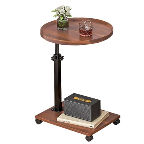 SPYQKHSH Runder Sofa-Beistelltisch aus Holz, beweglicher Laptoptisch mit 4 Rollen, anhebbarer Arbeitstisch, höhenverstellbar 45–80 cm, moderner Nachttisch(B) von SPYQKHSH