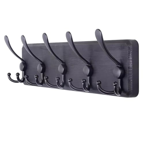 SPYQKHSH Rustikale Wandgarderobe, Kleiderhaken aus Holz, Wandhalterung mit 5 Metallhaken, for Aufhängen von Kleidung, Bademänteln, Schals, Handtüchern, Taschen, Schlüsseln, Hüten, Mänteln(C) von SPYQKHSH