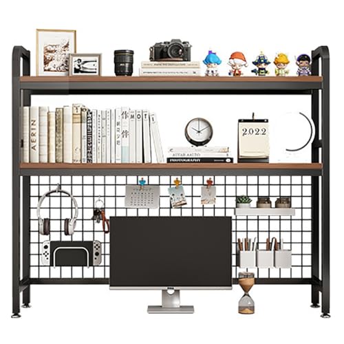 SPYQKHSH Schreibtischregal aus Metall, Computer-Desktop-Bücherregal mit Gitterplatte, 2-stufiger Desktop-Hutch-Organizer for das Büro zu Hause, rustikal(55x20x98cm) von SPYQKHSH