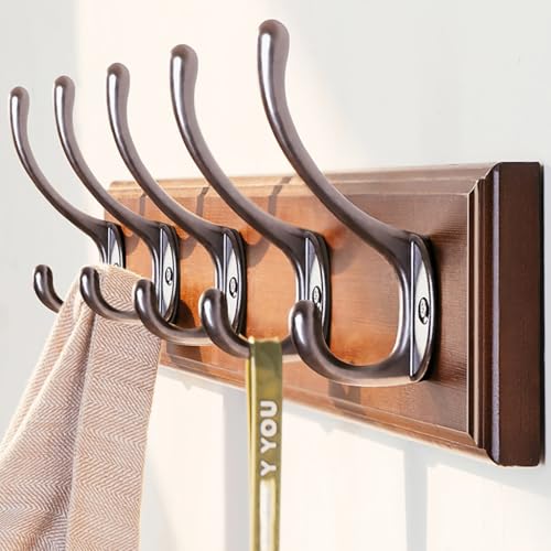 SPYQKHSH Wandgarderobe, Kleiderhaken aus Holz mit 5 Haken, Wandhandtuchhalter im Vintage-Bauernhausstil for Eingangsbereich, Schlammraum, Badezimmer(A) von SPYQKHSH