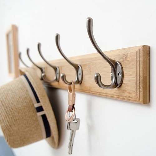 SPYQKHSH Wandgarderobe, Kleiderhaken aus Holz mit 5 Haken, Wandhandtuchhalter im Vintage-Bauernhausstil for Eingangsbereich, Schlammraum, Badezimmer(C) von SPYQKHSH