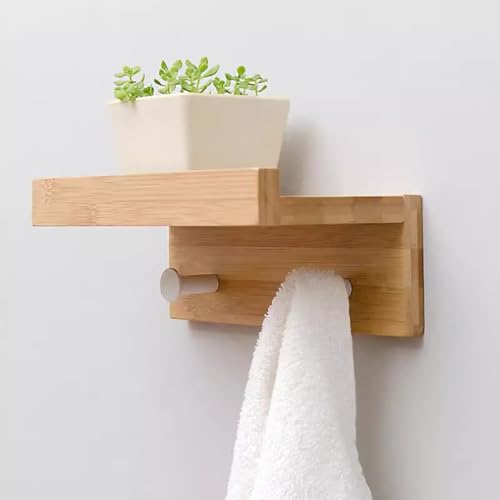 SPYQKHSH Wandgarderobe aus Holz, Wandhaken mit Ablage, Hängeregale mit Metallhaken for den Eingangsbereich, for Badezimmer, Schlammraum, Schlafzimmer, Küche(22.7cm) von SPYQKHSH