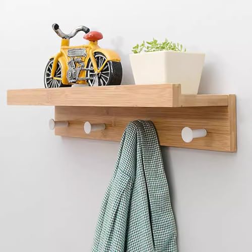 SPYQKHSH Wandgarderobe aus Holz, Wandhaken mit Ablage, Hängeregale mit Metallhaken for den Eingangsbereich, for Badezimmer, Schlammraum, Schlafzimmer, Küche(48.5cm) von SPYQKHSH