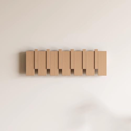 SPYQKHSH Wandgarderobe aus Holz, herunterklappbare Wandhakenleiste mit 6 Haken, moderner Klavier-Wandgarderobenhalter for Eingangsbereich, Badezimmer, Schlafzimmer, Küche(B,45cm) von SPYQKHSH