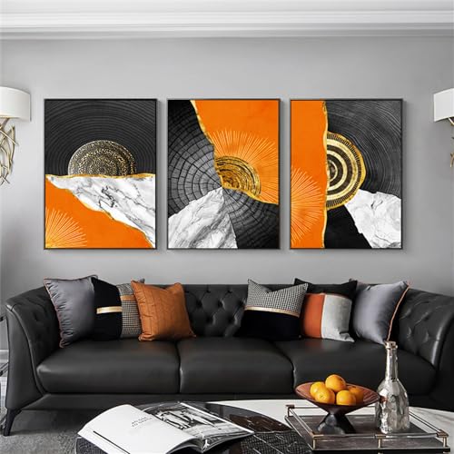 3Er-Set Abstrakter Orangefarbener Leinwanddruck Gemälde Goldfolie Geometrische Farbe Poster Wandkunst Bilder Auf Leinwand Wohnzimmer Schlafzimmer Büro Dekor Kunstwerk-60*90Cm/(24*35 Zoll) Ohne Rahmen von SPanN